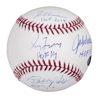 Bobby Cox, Tom Glavine, Greg Maddux and John Smoltz Multi- Signed OML Selig Baseball (Steiner & Schwartz COA)